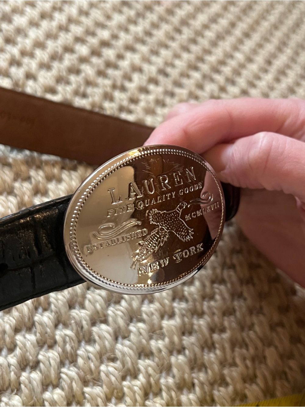 Ralph Lauren Vintage Western Trophy Buckle Belt Black Leather Silver Pheasant